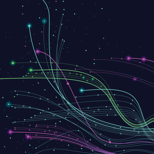Illustration of data flow with curved colored lines