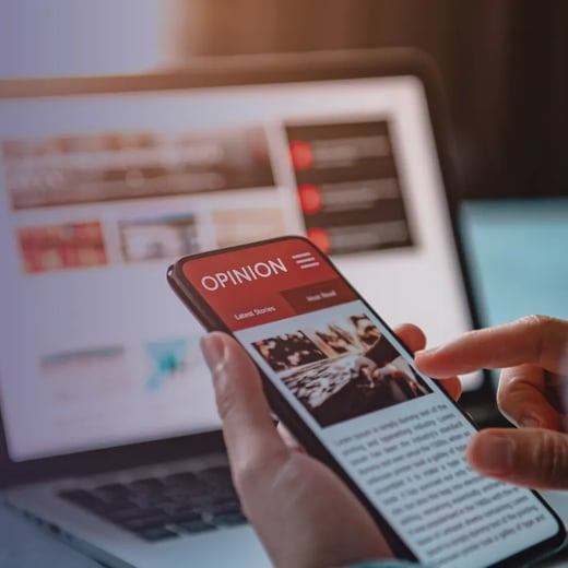 A person reading an opinion piece on their smartphone