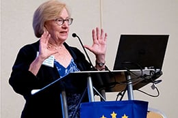 Linda Aiken at a podium