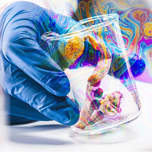 Magic mushrooms with psychedelic colors in laboratory