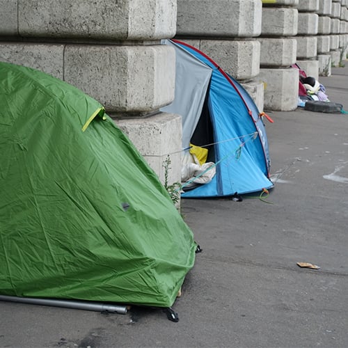 A homeless encampment